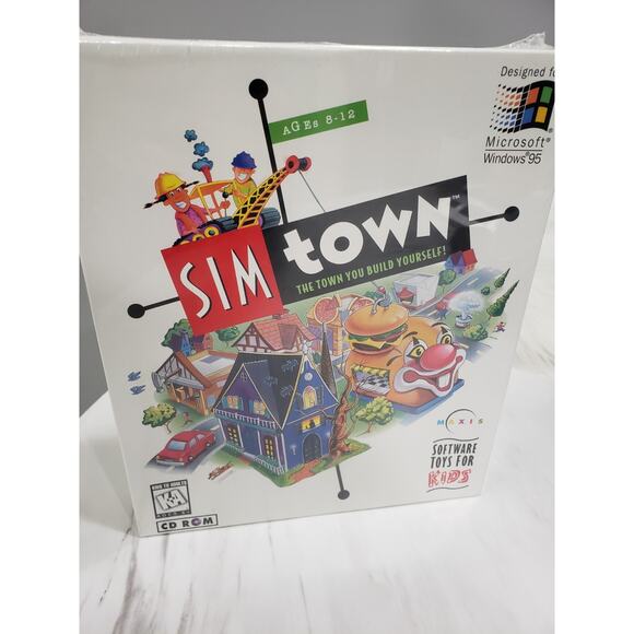 Sim Town Big Box Windows Mac PC CD Maxis COMPLETE Kids Game SimTown 1990’s - Picture 1 of 4